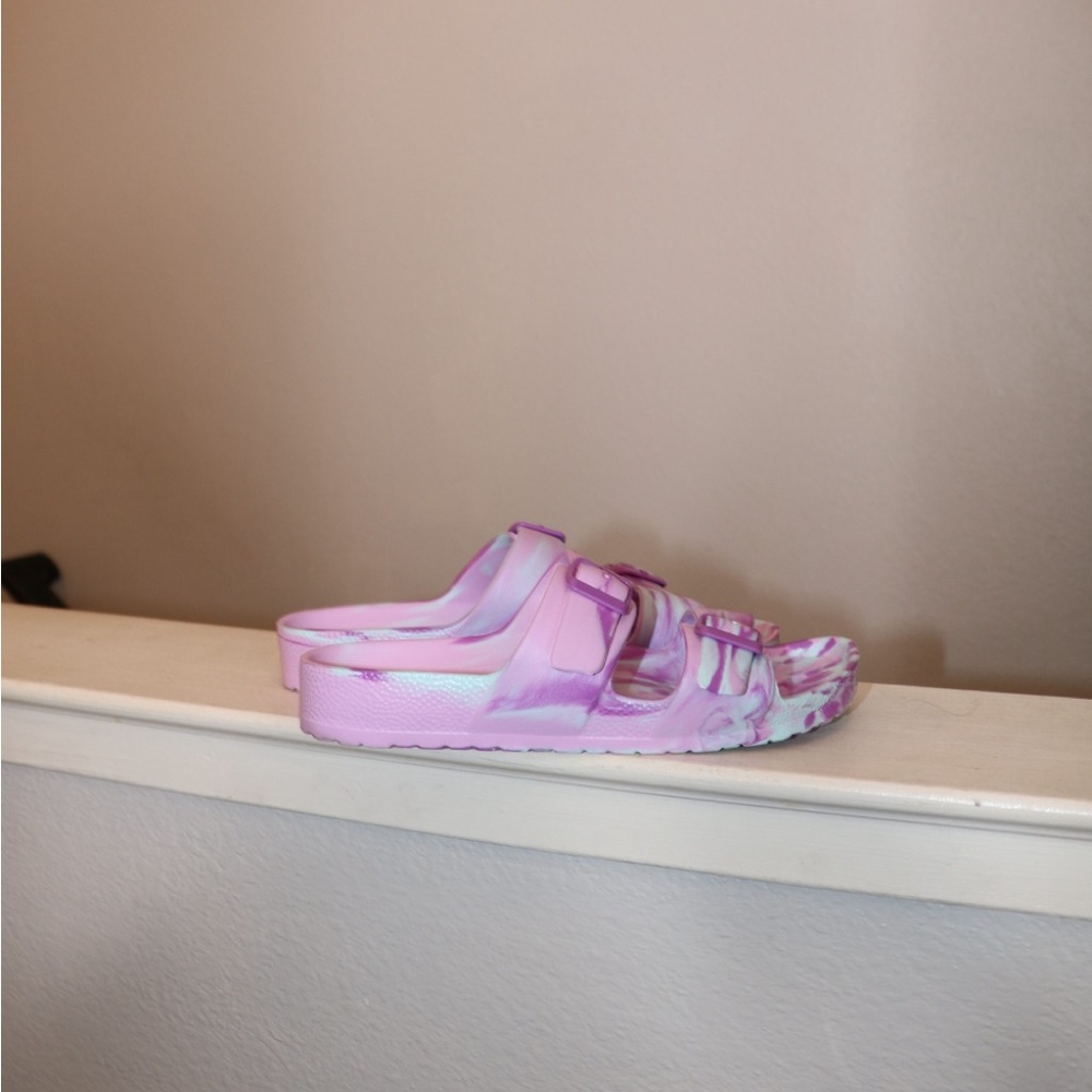 Pink and white sandals